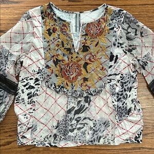 Anthropologie Embroidered Floral Patchwork Top